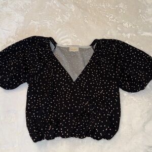 Black Puff Sleeve Polka Dot Blouse